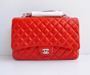 7A Replica Chanel Flap Maxi Lambskin Bag 28601 red wite silver chain